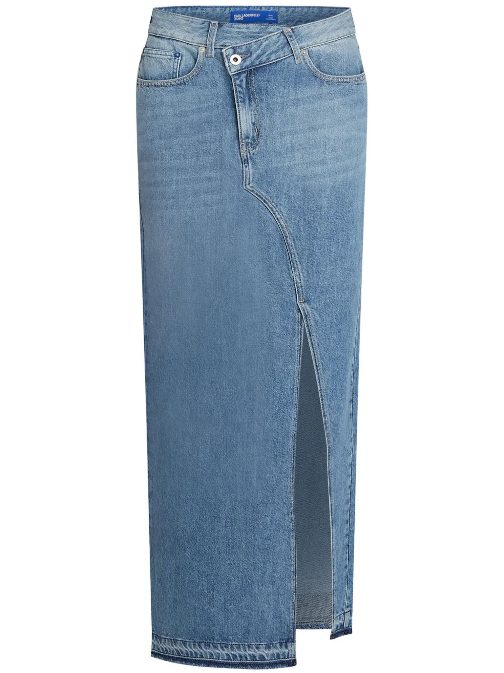Asymmetric Front Denim Maxi Skirt