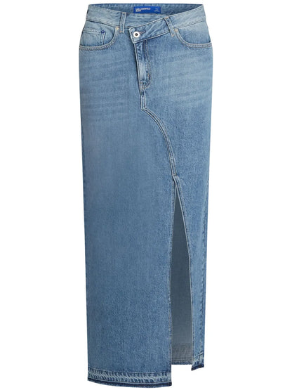 Asymmetric Front Denim Maxi Skirt