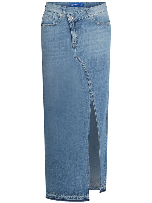 Asymmetric Front Denim Maxi Skirt
