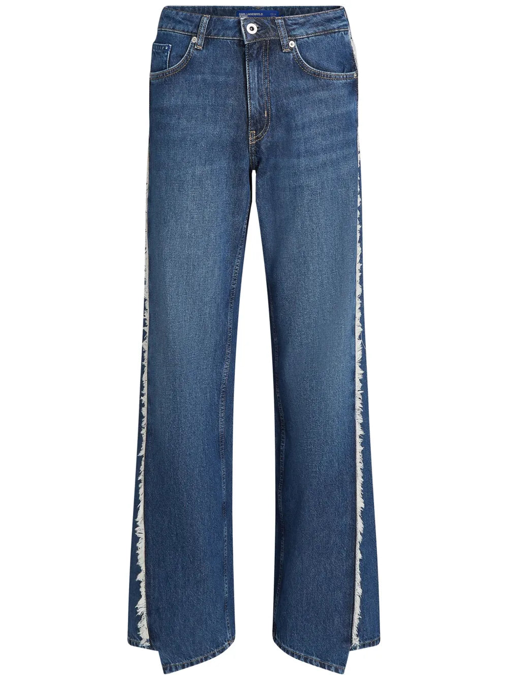 Logo-Patch Fringed Straight-Leg Jeans