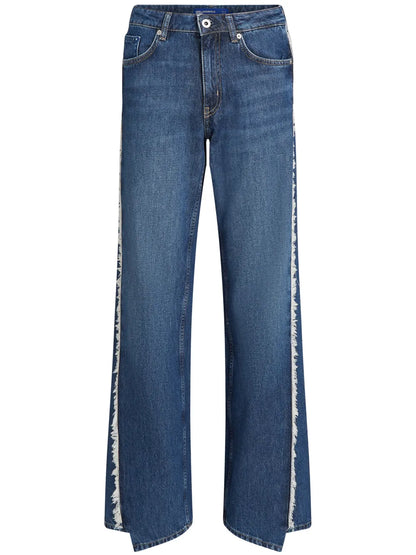 Logo-Patch Fringed Straight-Leg Jeans