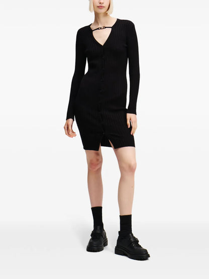 Button-Up Ribbed-Knit Dress
