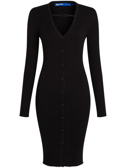 Button-Up Ribbed-Knit Dress