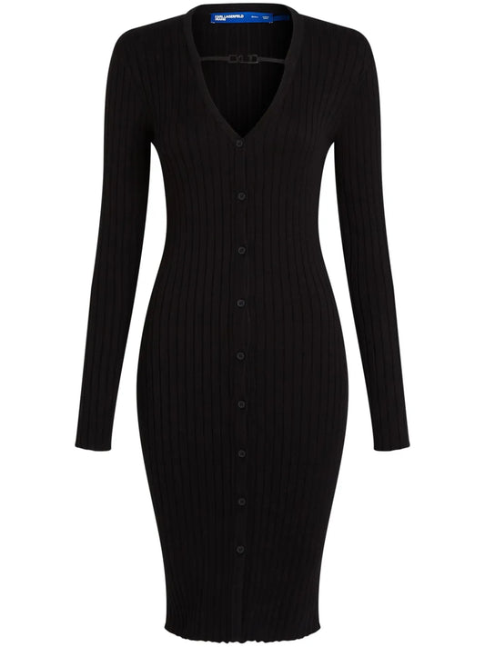 Button-Up Ribbed-Knit Dress