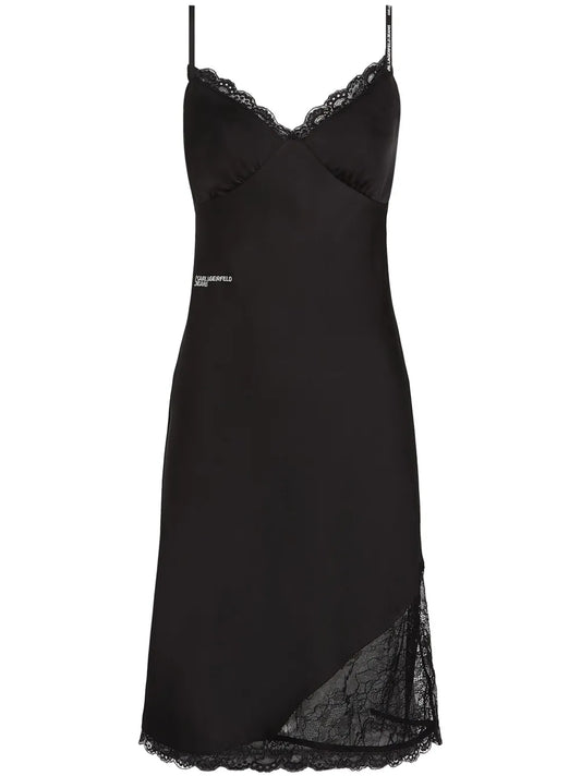 Lace-Panels Satin Dress