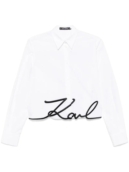 Embroidered-Logo Cropped Shirt