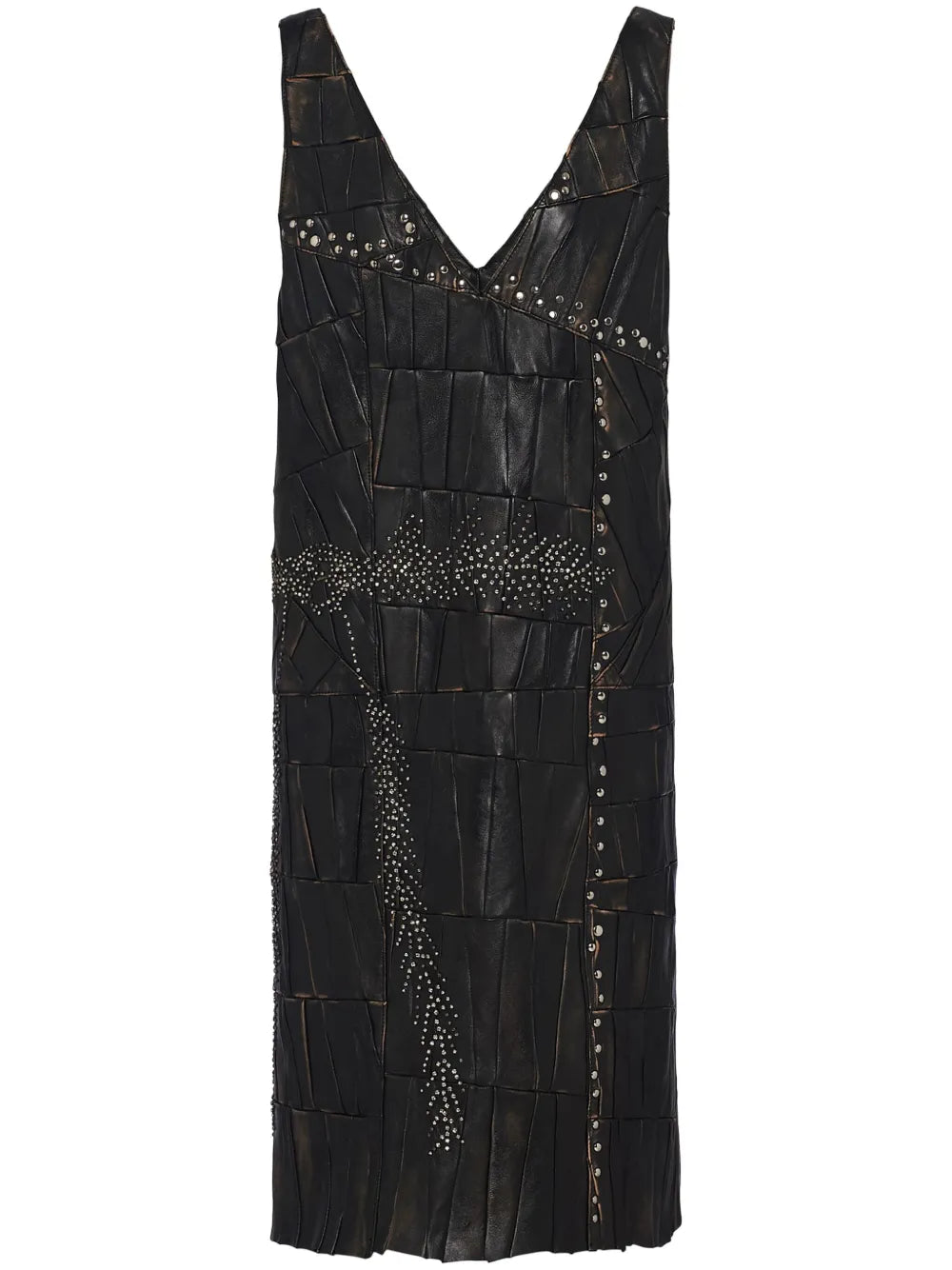 Patchwork Leather Midi Dress