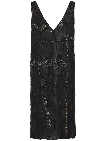 Patchwork Leather Midi Dress