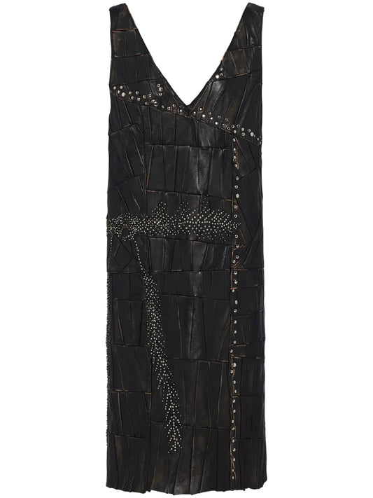 Patchwork Leather Midi Dress