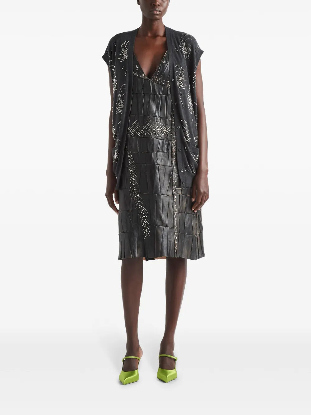 Patchwork Leather Midi Dress
