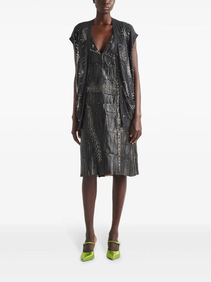 Patchwork Leather Midi Dress