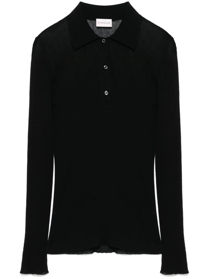 Fine-Ribbed Polo Top
