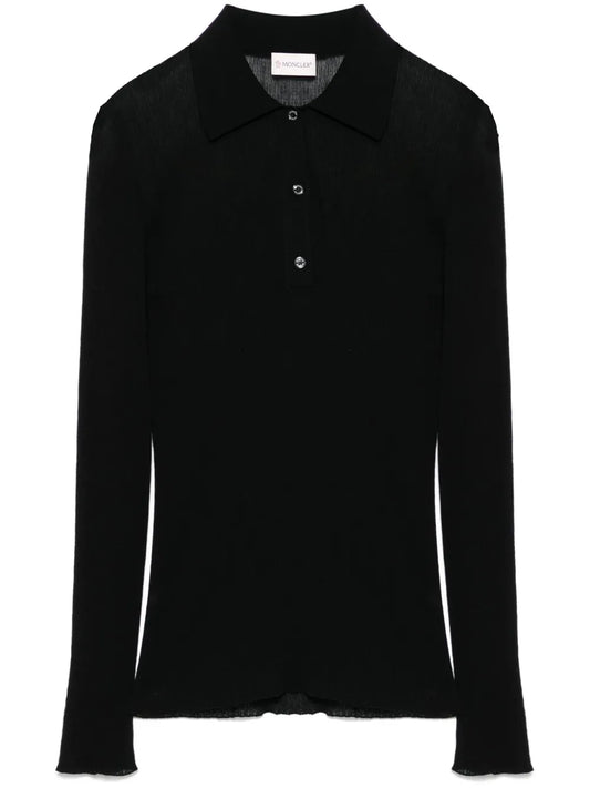 Fine-Ribbed Polo Top