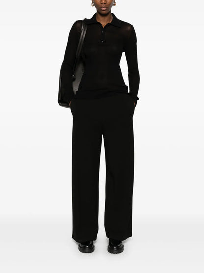 Fine-Ribbed Polo Top