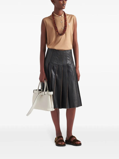 Pleated Leather Midi Skirt