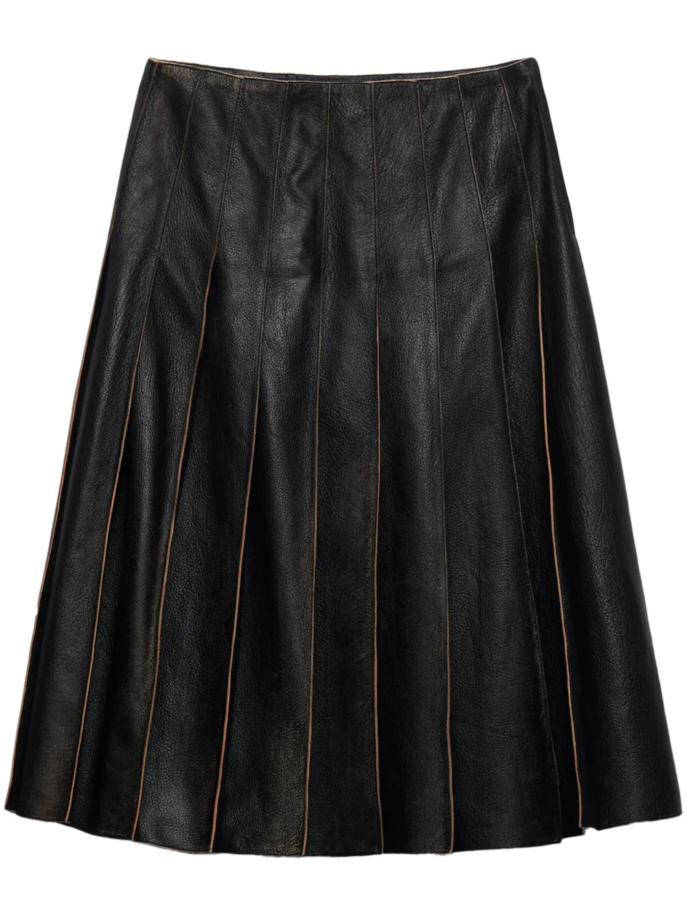 Pleated Leather Midi Skirt