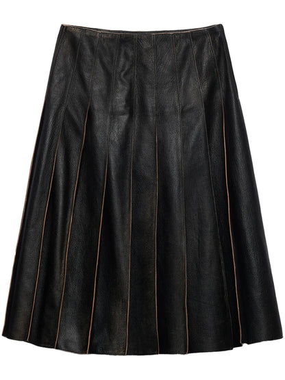 Pleated Leather Midi Skirt