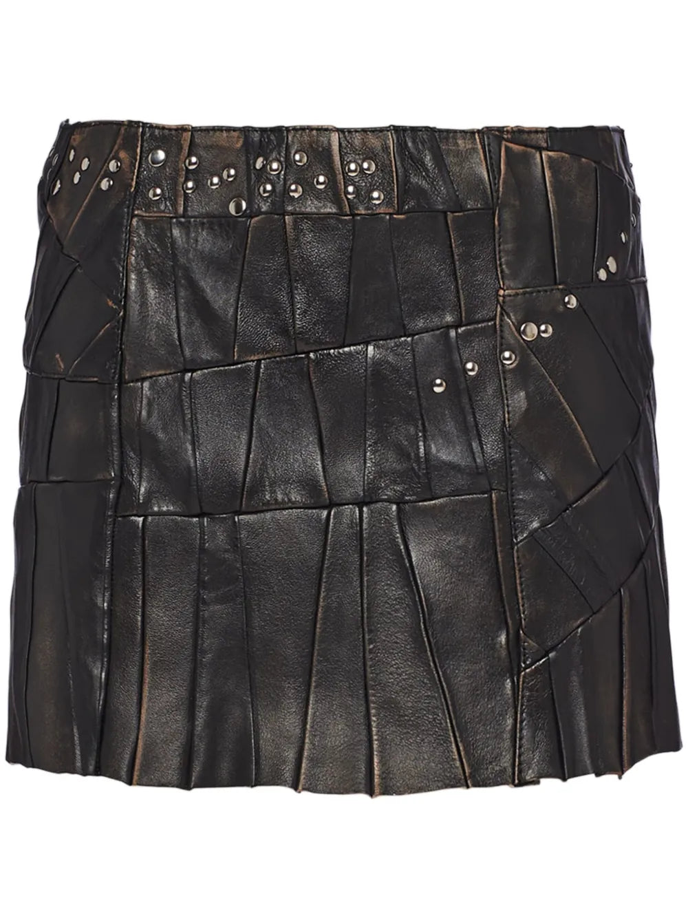 Stud-Embellished Patchwork Mini Skirt
