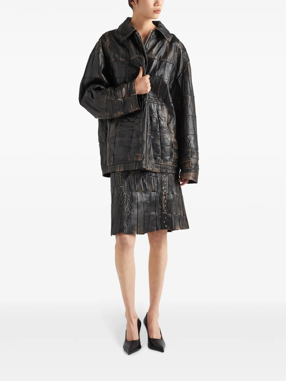 Patchwork Nappa-Leather Skirt