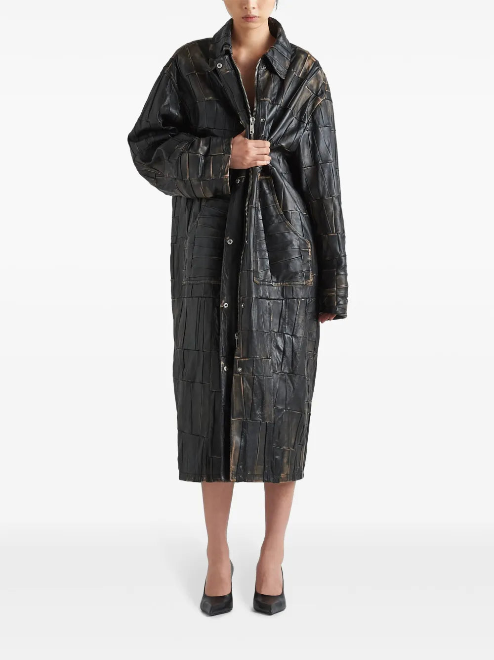 Nappa-Leather Patchwork Coat