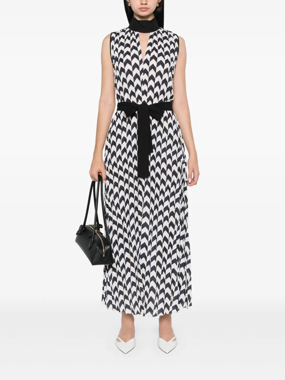 Chevron Pleated Midi Dress