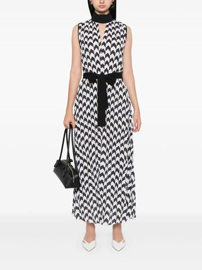 Chevron Pleated Midi Dress