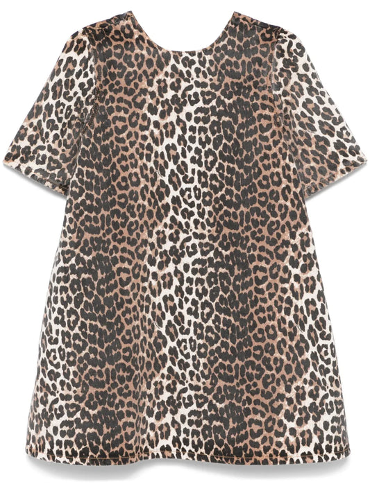 Leopard-Print Denim Mini Dress