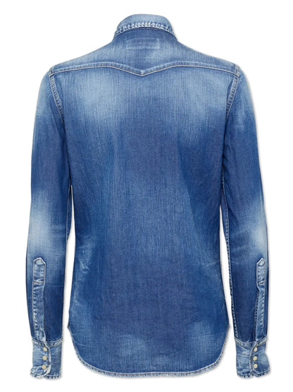 Whiskering-Effect Denim Shirt
