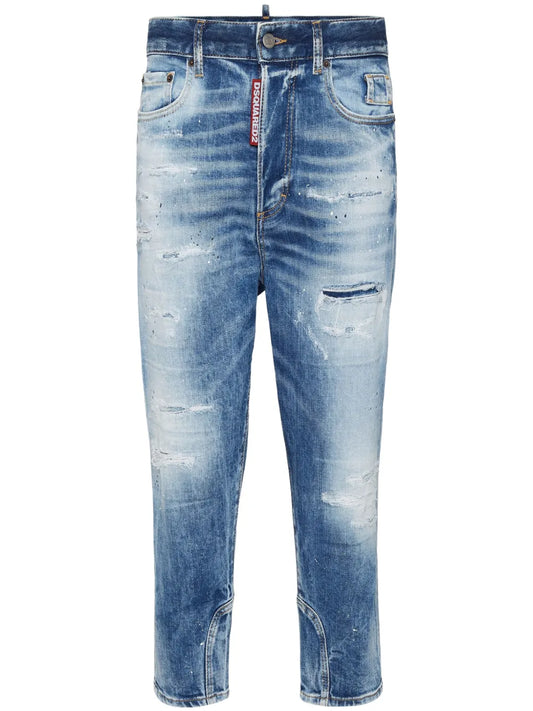Distressed-Effect Tapered Jeans