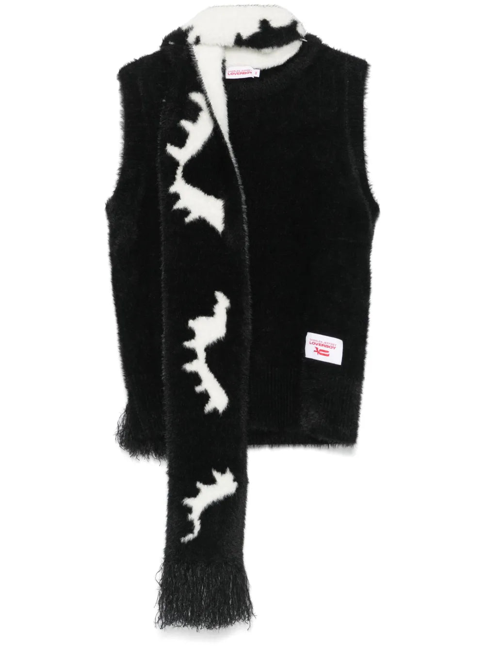 Brushed Attached-Scarf Vest