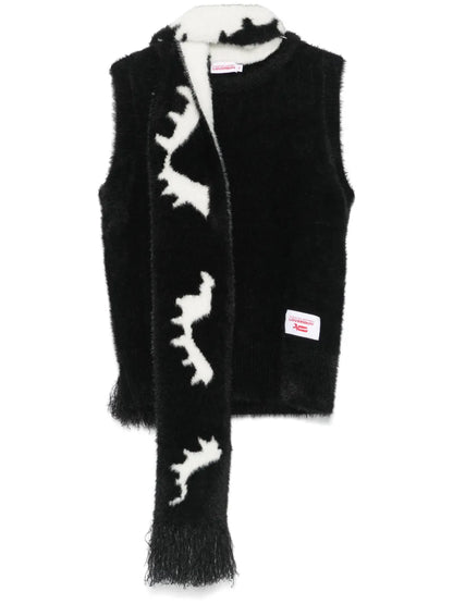 Brushed Attached-Scarf Vest
