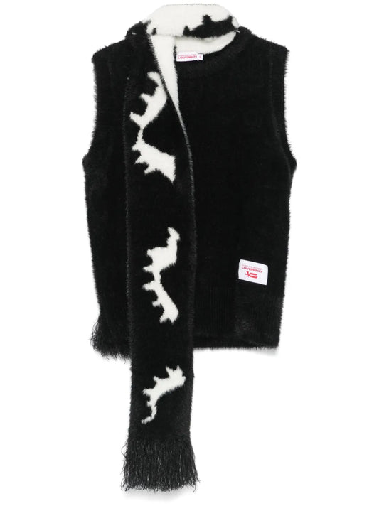 Brushed Attached-Scarf Vest