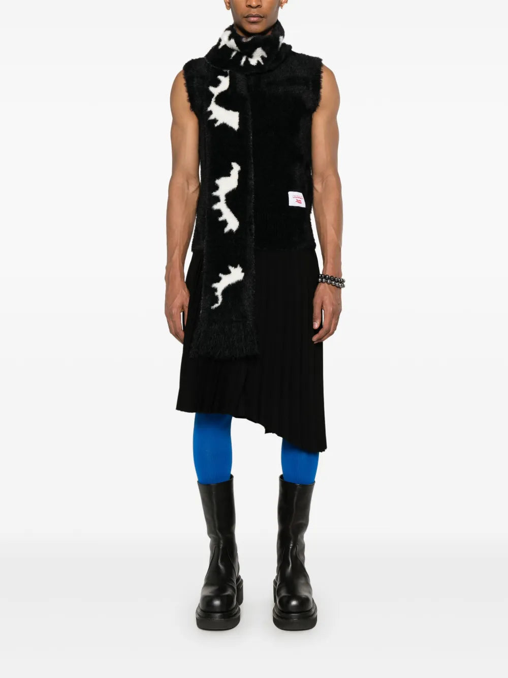 Brushed Attached-Scarf Vest