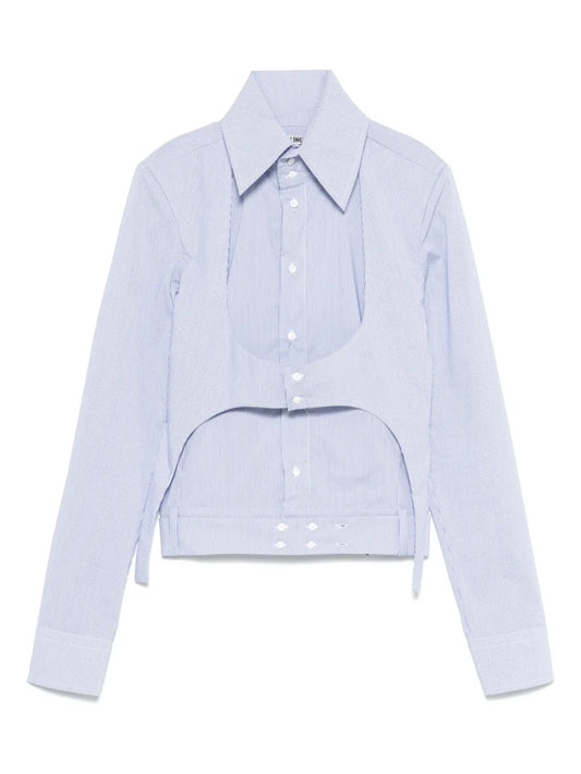 Belted High-Collar Shirt