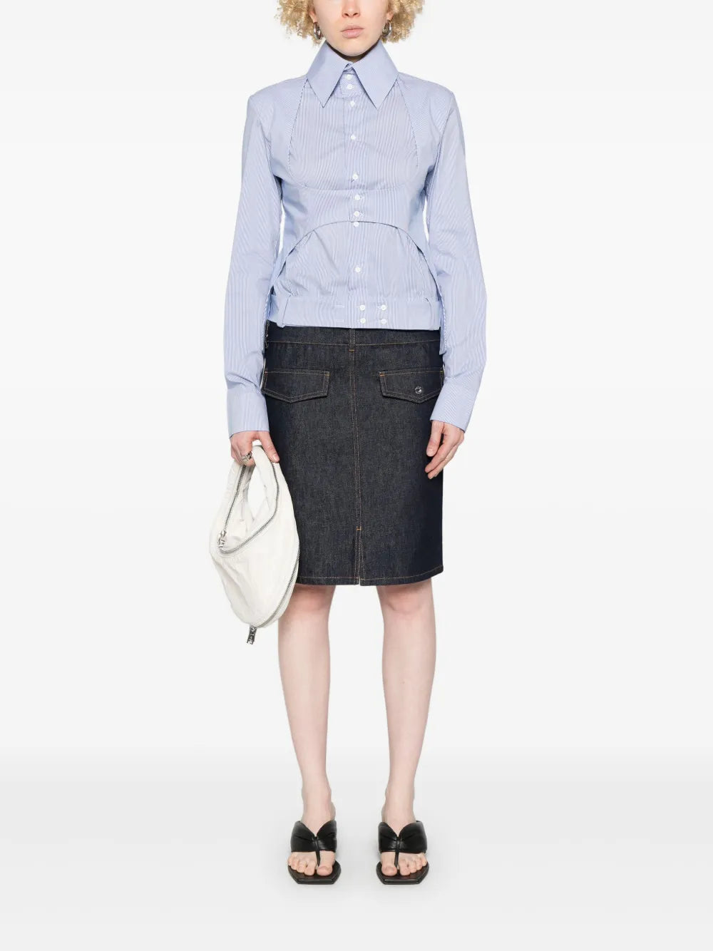 Belted High-Collar Shirt