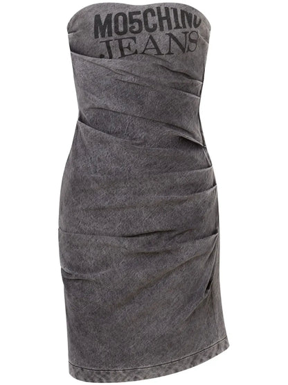 Logo-Print Strapless Dress
