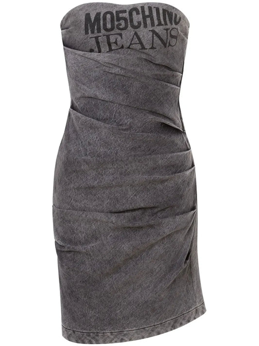 Logo-Print Strapless Dress