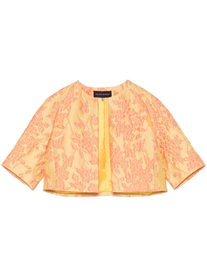 Floral-Jacquard Cropped Jacket