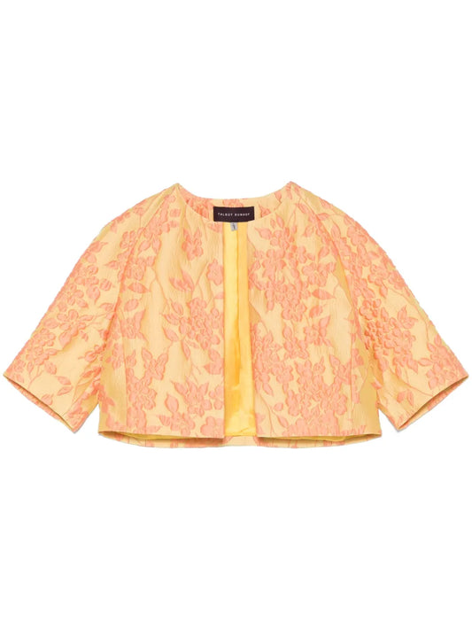 Floral-Jacquard Cropped Jacket