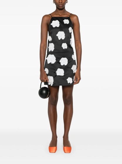 Floral-Appliqué Satin Mini Skirt