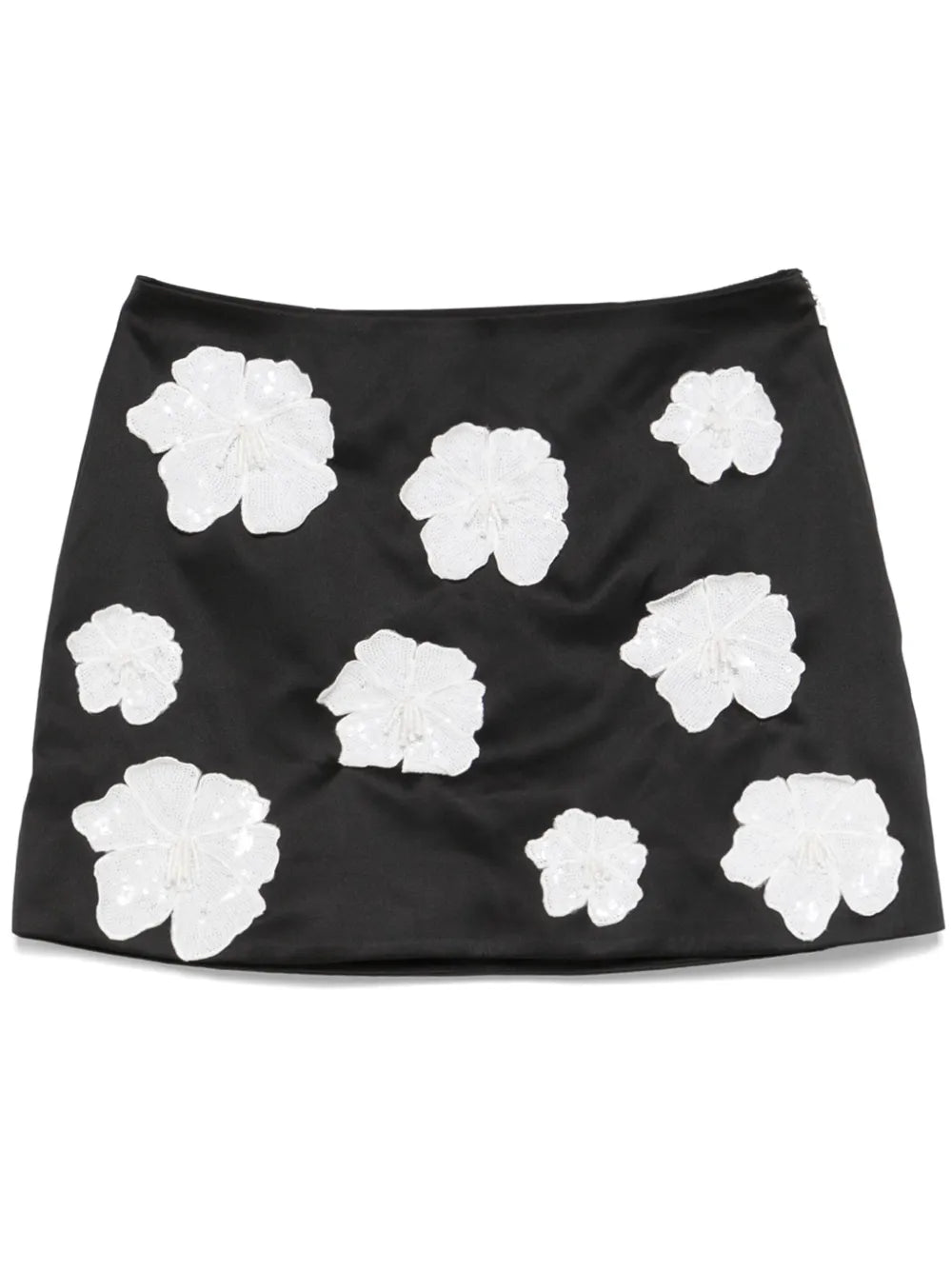 Floral-Appliqué Satin Mini Skirt
