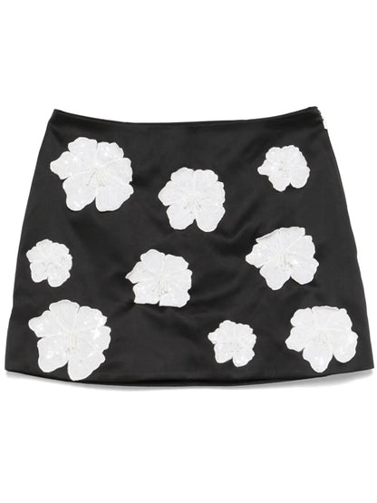 Floral-Appliqué Satin Mini Skirt