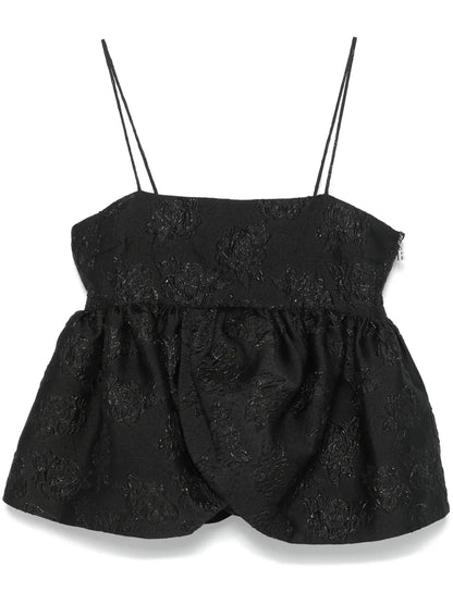 Cloqué-Effect Draped-Detailing Top