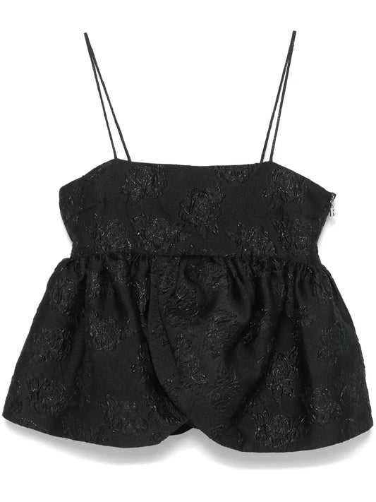 Cloqué-Effect Draped-Detailing Top