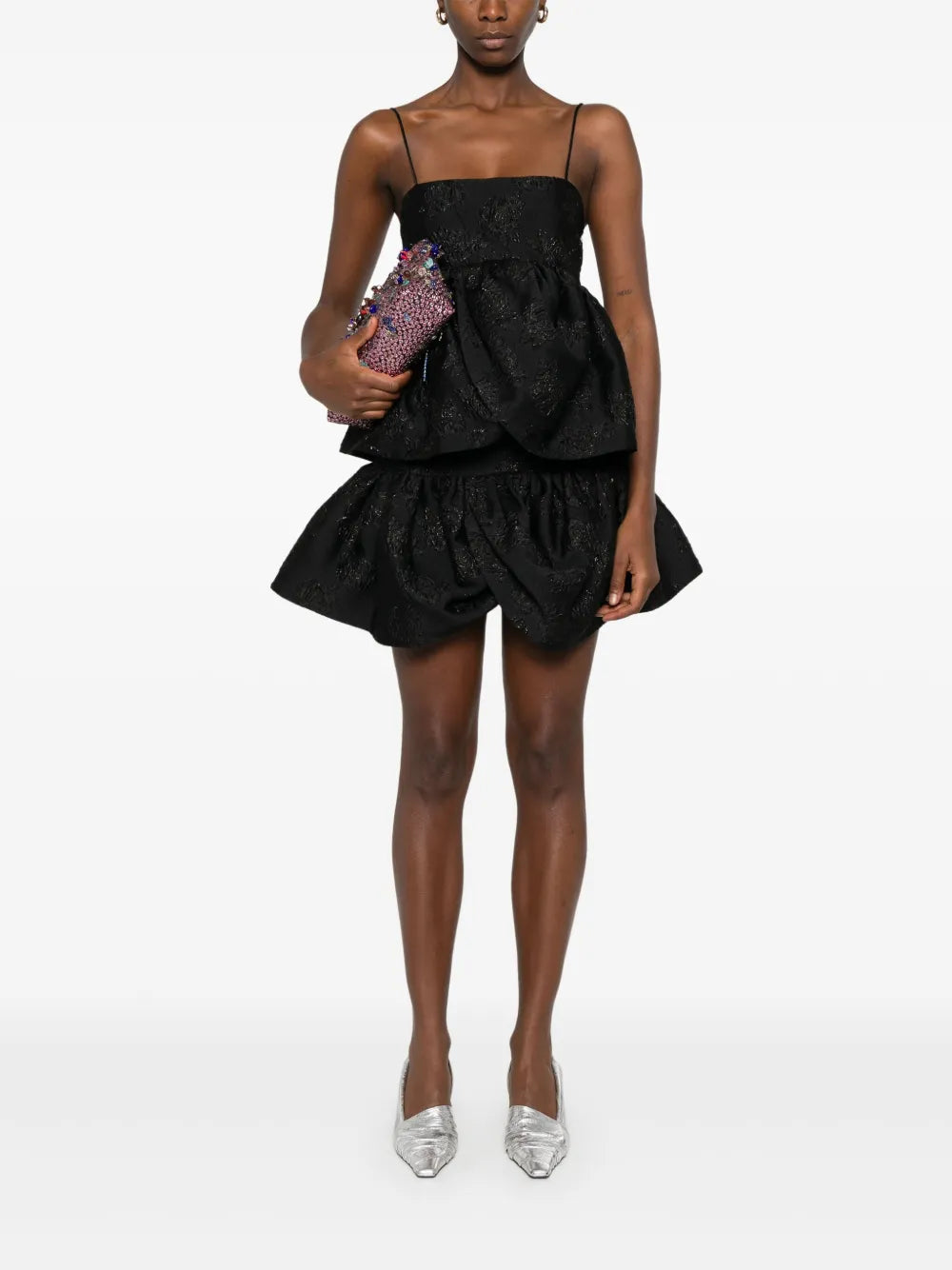 Cloqué-Effect Draped-Detailing Top