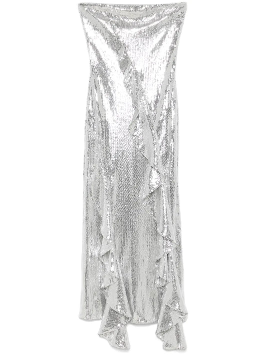 Ruffled-Trim Sequinned Maxi Dress