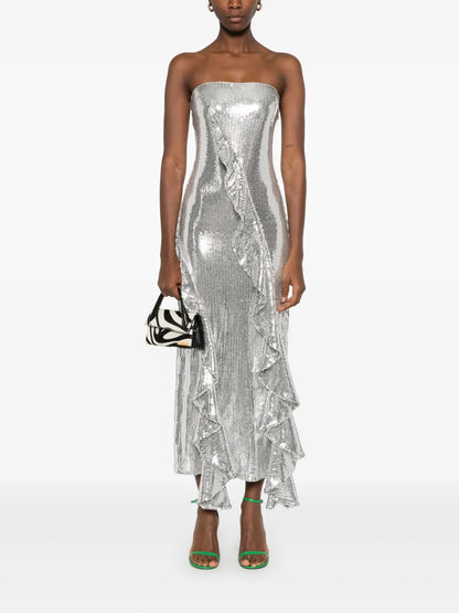 Ruffled-Trim Sequinned Maxi Dress
