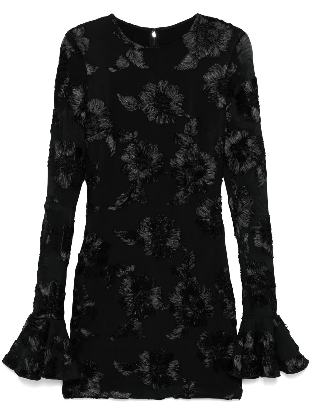 Floral-Embroidered Mesh Mini Dress