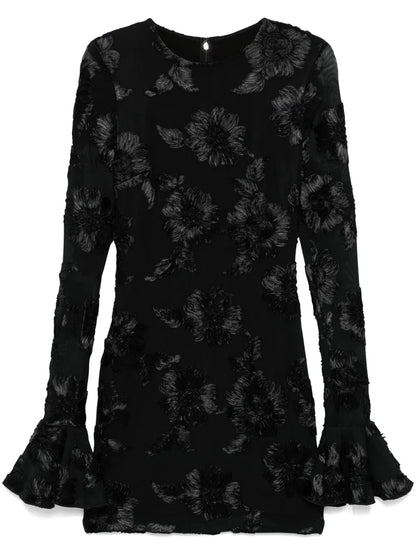 Floral-Embroidered Mesh Mini Dress