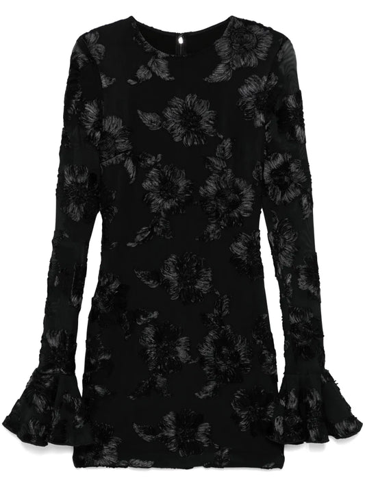 Floral-Embroidered Mesh Mini Dress